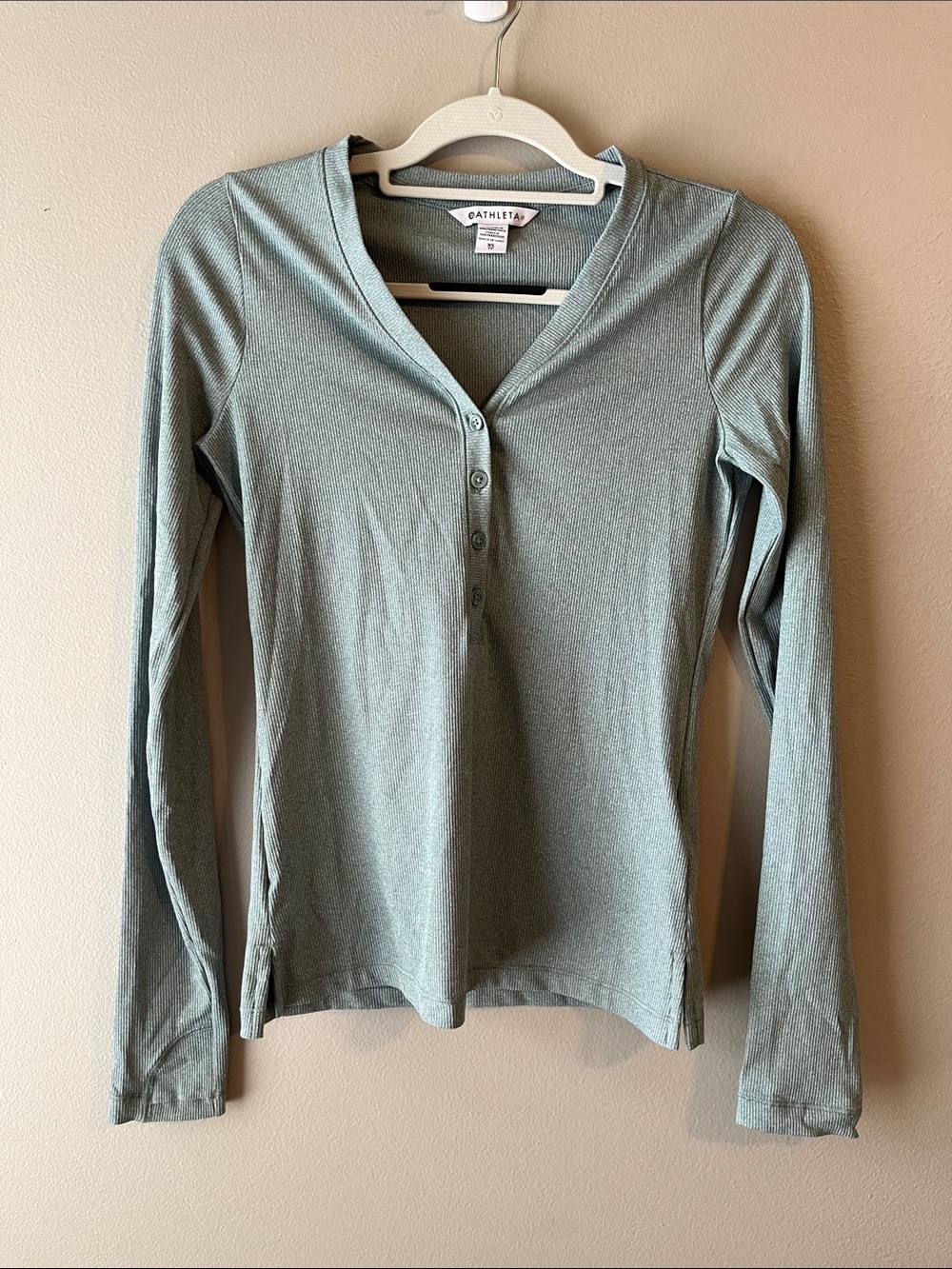 Athleta Sage Green Ribbed Henley Long Sleeve